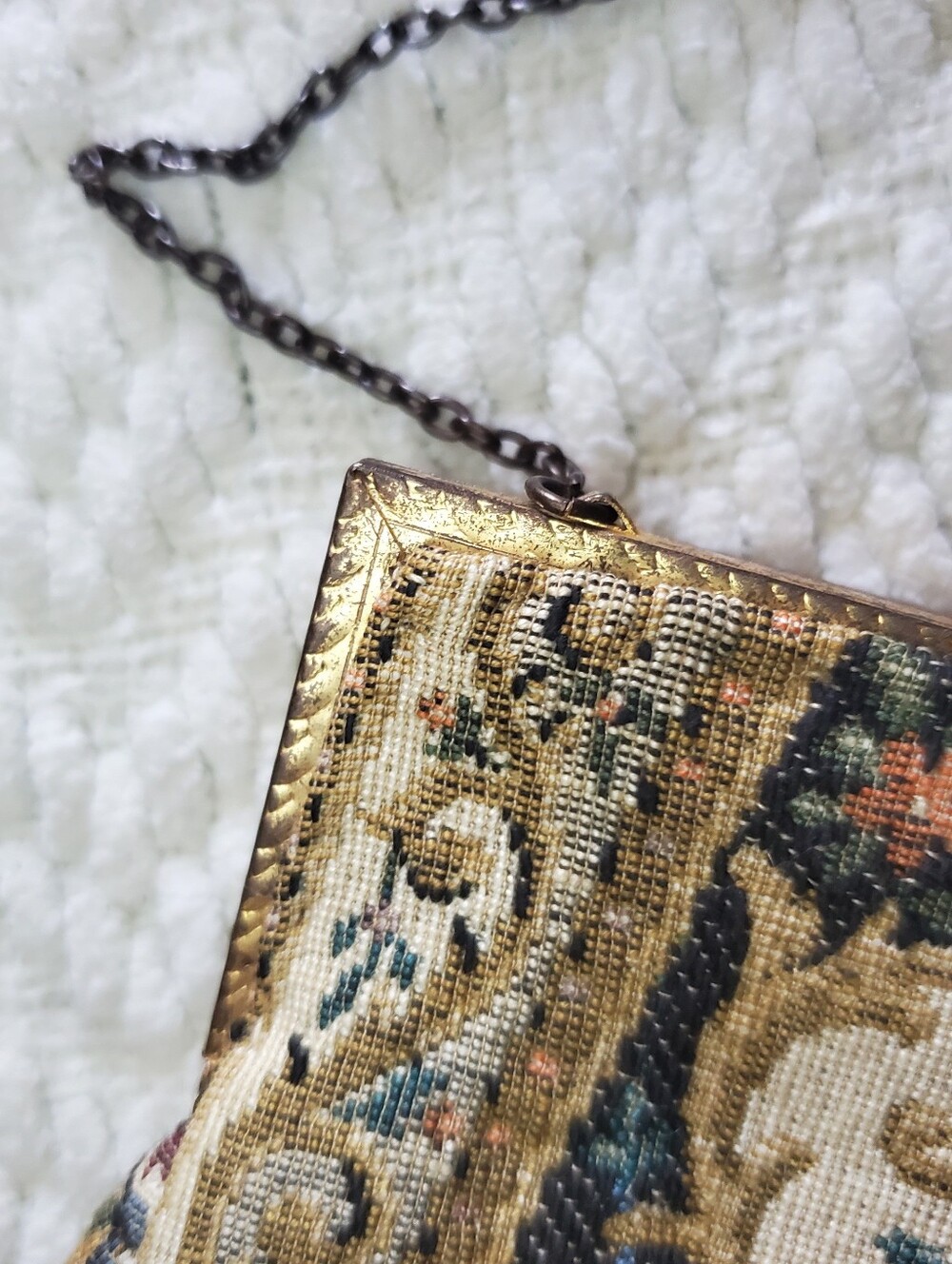 Vintage French Floral Tapestry Kiss Lock Chain Evening Bag Purse - Picture 11 of 14